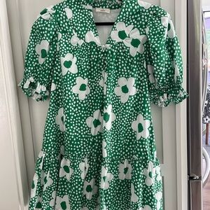 Entro Green and White Floral Kids Dress